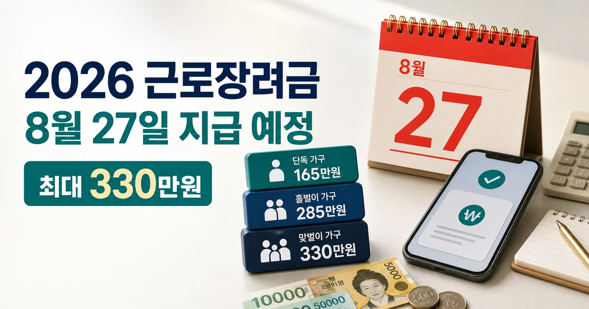 2026 근로장려금 지급액 계산: 소득·재산 기준과 8월 27일 지급일