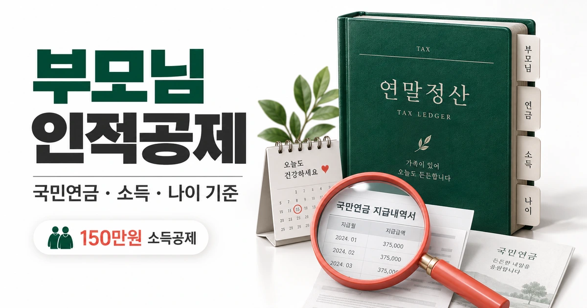 부모님 인적공제 계산, 국민연금 소득 100만원 기준과 150만원 공제 예시